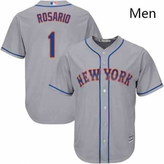 Mens Majestic New York Mets 1 Amed Rosario Replica Grey Road Cool Base MLB Jersey